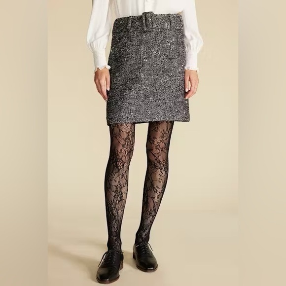 NWOT Amour Vert Ira Tweed Miniskirt Belted Grey Size 6 - Picture 1 of 16